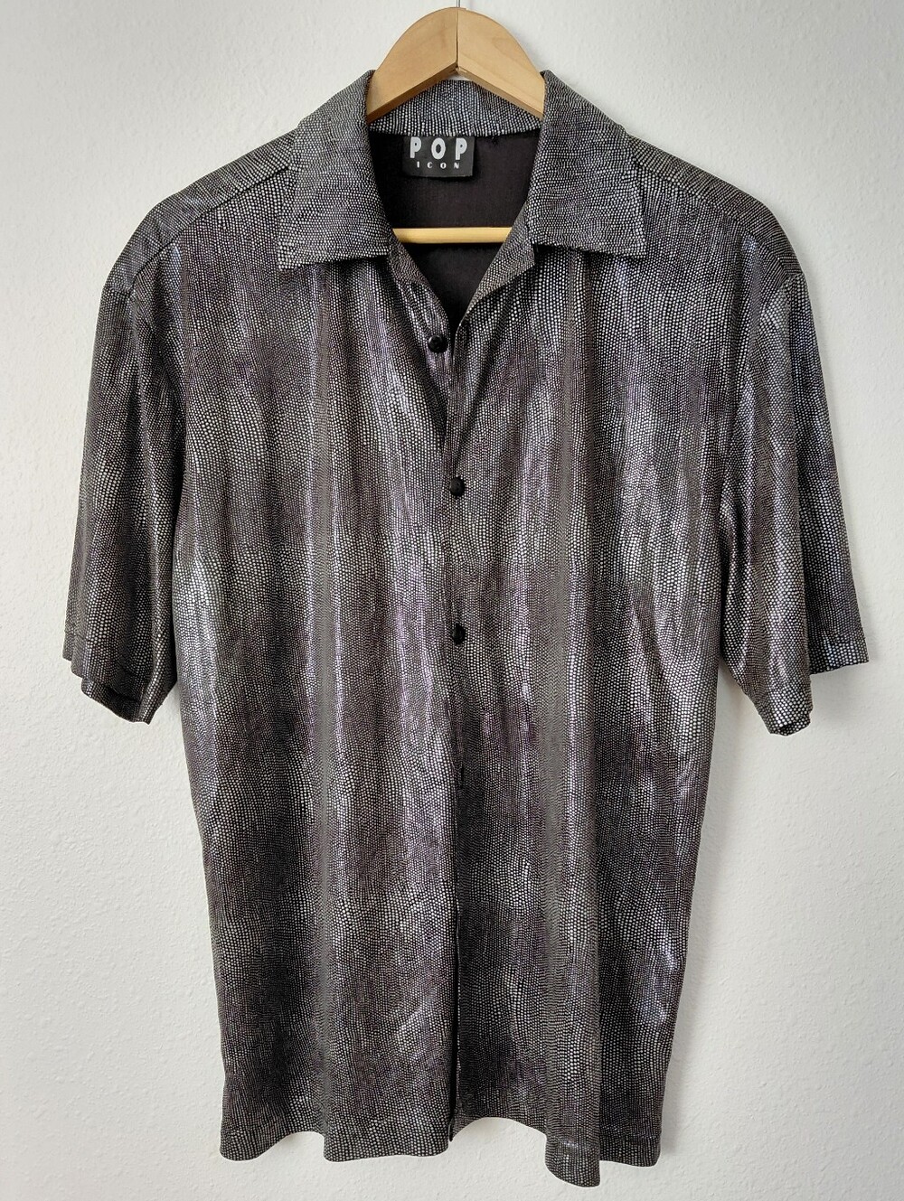 Vintage 90s Liquid Metallic Gray Short Sleeve Button-Down Shirt